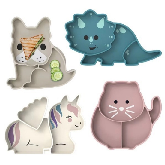 Imagine FARFURIE COMPARTIMENTATA DIN SILICON CU VENTUZA, MELII LUXE, DINOZAUR