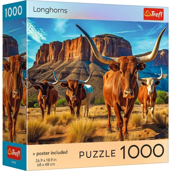Imagine PUZZLE TREFL 1000 COLECTIA SUA LONGHORNS POSTER INCLUS