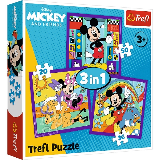 Imagine PUZZLE TREFL 3IN1 MICKEY MOUSE SI PRIETENII MICKEY SI ECHIPA LUI VESELA