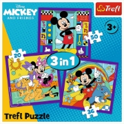 Imagine PUZZLE TREFL 3IN1 MICKEY MOUSE SI PRIETENII MICKEY SI ECHIPA LUI VESELA