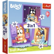 Imagine PUZZLE TREFL 3IN1 BLUEY FACETI CUNOSTINTA CU BLUEY 