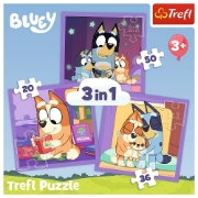 Imagine PUZZLE TREFL 3IN1 BLUEY FACETI CUNOSTINTA CU BLUEY 