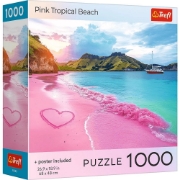 Imagine PUZZLE TREFL 1000 COLECTIA SUA PLAJA TROPICALA ROZ POSTER INCLUS