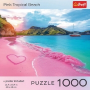Imagine PUZZLE TREFL 1000 COLECTIA SUA PLAJA TROPICALA ROZ POSTER INCLUS