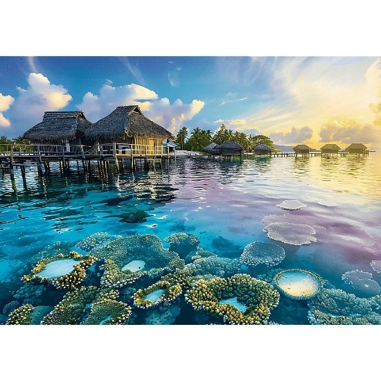 Imagine PUZZLE TREFL 1000 COLECTIA SUA APUS DE SOARE ULUITOR PE LAGUNA POSTER INCLUS