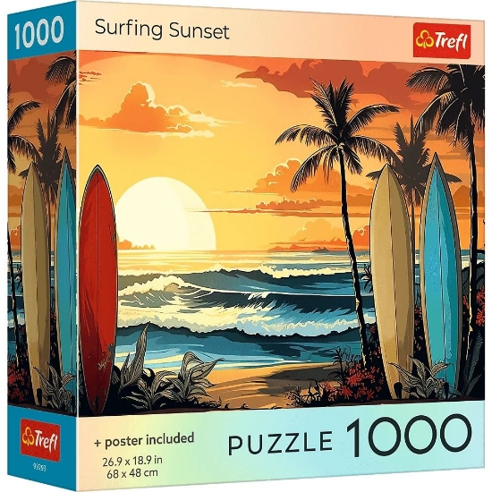 Imagine PUZZLE TREFL 1000 COLECTIA SUA APUS DE SOARE PENTRU SURF POSTER INCLUS