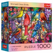 Imagine PUZZLE TREFL 1000 PASARI DIN VITRALIU CU POSTER INCLUS