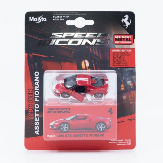 Imagine MAISTO MASINUTA METALICA SPEED ICONS 296 GTB ASSETTO FIORANO ROSU SCARA 1 LA 64