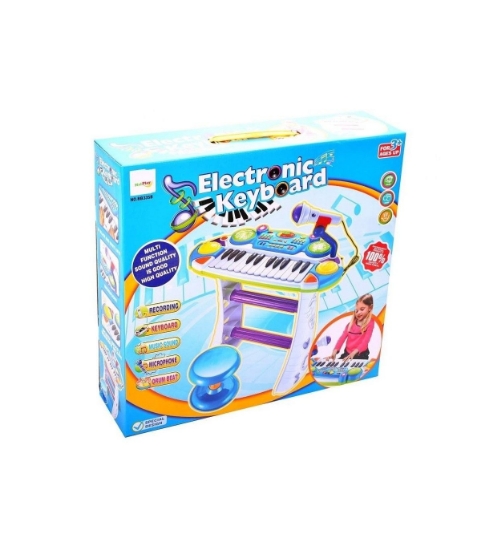 Imagine Instrument muzical pianină electronică Malplay cu scaun și microfon 45 cm înălțime albastru