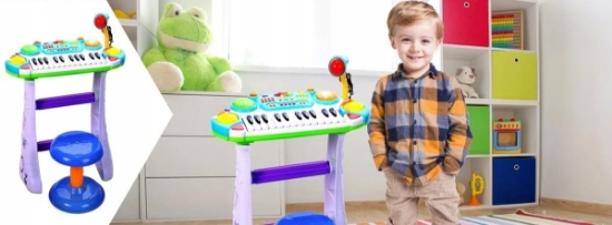Imagine Instrument muzical pianină electronică Malplay cu scaun și microfon 45 cm înălțime albastru