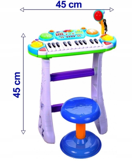 Imagine Instrument muzical pianină electronică Malplay cu scaun și microfon 45 cm înălțime albastru