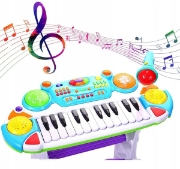 Imagine Instrument muzical pianină electronică Malplay cu scaun și microfon 45 cm înălțime albastru