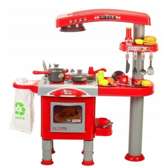 Imagine Bucătărie pentru copii MalPlay cu hotă, sac de gunoi, chiuvetă, cuptor și accesorii 83 x 76 cm