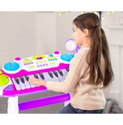 Imagine Instrument muzical pianină electronică Malplay cu scaun și microfon 45 cm înălțime roz
