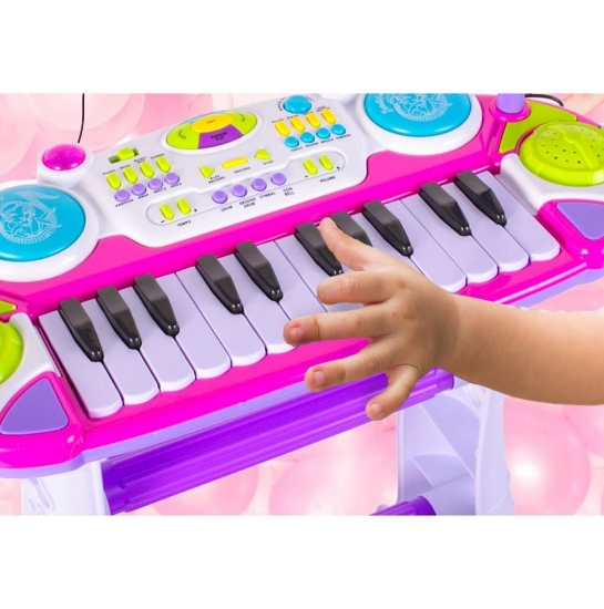 Imagine Instrument muzical pianină electronică Malplay cu scaun și microfon 45 cm înălțime roz