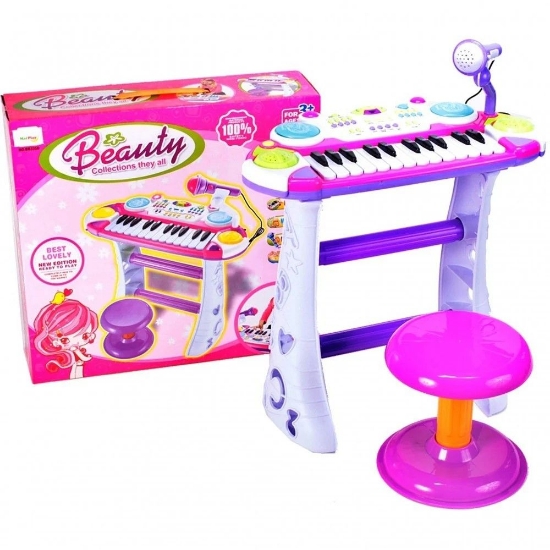 Imagine Instrument muzical pianină electronică Malplay cu scaun și microfon 45 cm înălțime roz