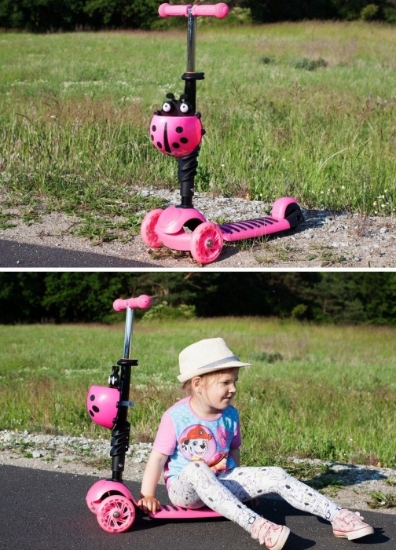 Imagine Trotinetă Malplay Buburuză tip scooter cu 3 roți – Roz