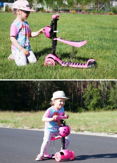 Imagine Trotinetă Malplay Buburuză tip scooter cu 3 roți – Roz