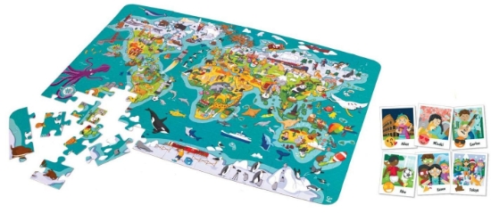 Imagine Hape Puzzle 2-în-1 Turul lumii