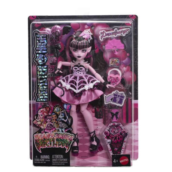Imagine MONSTER HIGH ZIUA DE NASTERE DULCE SI INFRICOSATOARE PAPUSA DRACULAURA CU ACCESORII