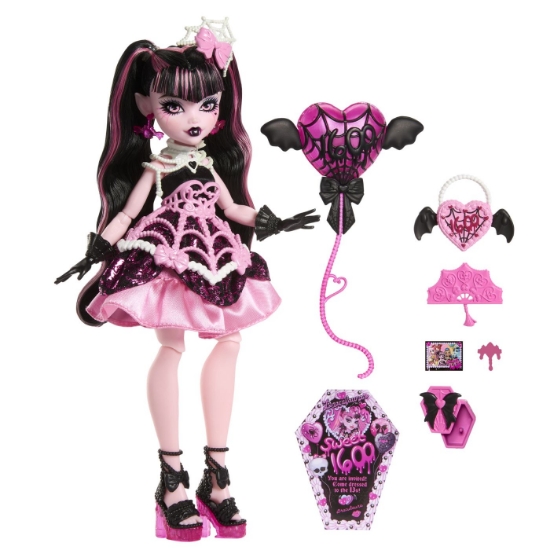 Imagine MONSTER HIGH ZIUA DE NASTERE DULCE SI INFRICOSATOARE PAPUSA DRACULAURA CU ACCESORII