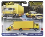 Imagine HOT WHEELS TRANSPORTATOR SAKURA SPRINTER CU MASINUTA TOYOTA COROLLA LEVIN SCARA 1 LA 64