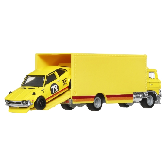Imagine HOT WHEELS TRANSPORTATOR SAKURA SPRINTER CU MASINUTA TOYOTA COROLLA LEVIN SCARA 1 LA 64