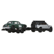 Imagine HOT WHEELS TRANSPORTATOR LAND ROVER DEFENDER 110 2023 CU MASINUTA JAGUAR MK1 SCARA 1 LA 64