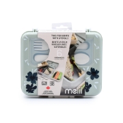 Imagine CUTIE PRANZ BENTO 2 NIVELE CU TACAMURI MELII FLORI ALBASTRE