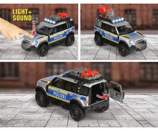Imagine Majorette mașină de poliție Land Rover cu lumini și sunete