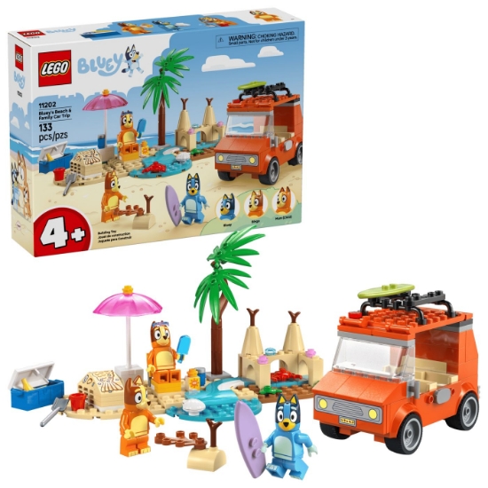 Imagine LEGO BLUEY CALATORIA FAMILIEI LUI BLUE CU MASINA LA PLAJA 11202 
