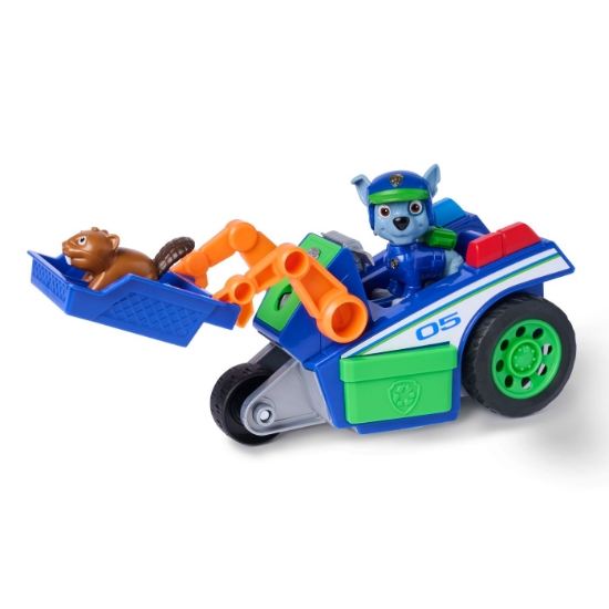 Imagine PATRULA CATELUSILOR CAUTARE SI SALVARE SET FIGURINA ROCKY SI VEHICUL DE RECICLARE