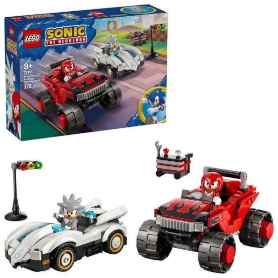 Imagine LEGO SONIC MASINA LUI SILVER VS CAMIONUL GIGANT AL LUI KNUCKLES 77118