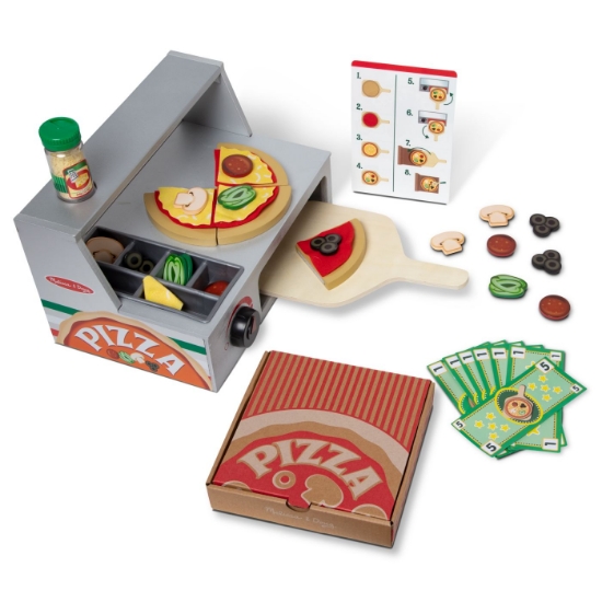Imagine MELISSA AND DOUG TOP AND BAKE SET DE JOACA MASA DE FACUT PIZZA DIN LEMN