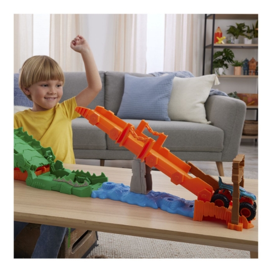 Imagine HOT WHEELS MONSTER TRUCK SET DE JOACA PROVOCAREA CROCODILULUI CU MASINUTA MEGA WREX