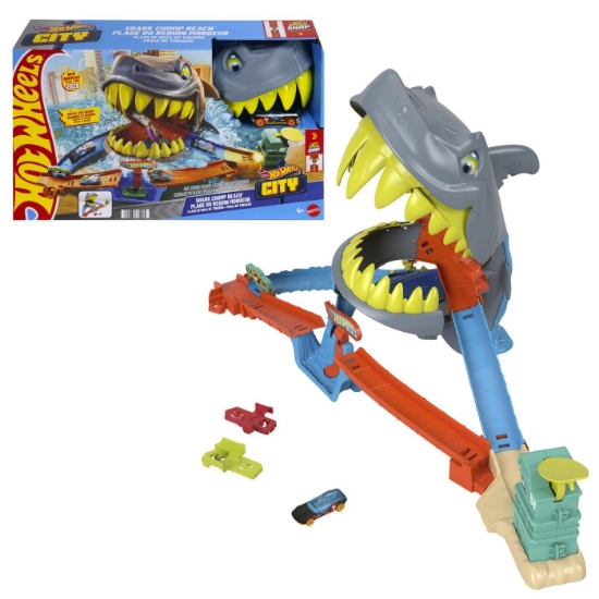 Imagine HOT WHEELS CITY PISTA DE CURSE PLAJA RECHINULUI CHOMP CU MASINUTA INCLUSA