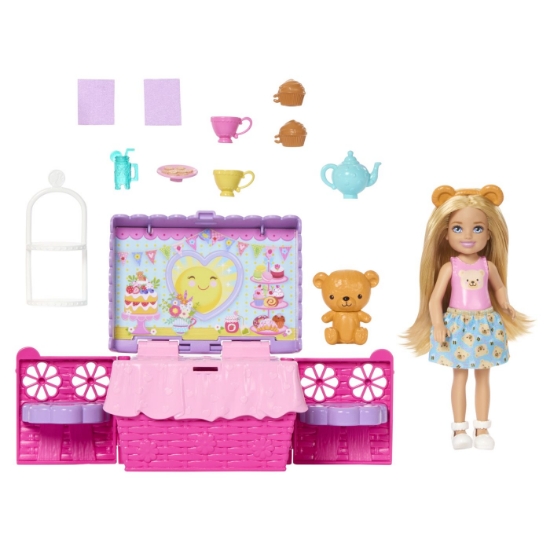 Imagine BARBIE FAMILY AND FRIENDS SET CLUBUL LUI CHELSEA PETRECERE CU CEAI SURPRIZA