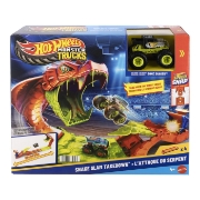 Imagine HOT WHEELS MONSTER TRUCK SET DE JOACA PISTA INVINGE SARPELE URIAS CU MASINUTA BONE SHAKER INCLUSA
