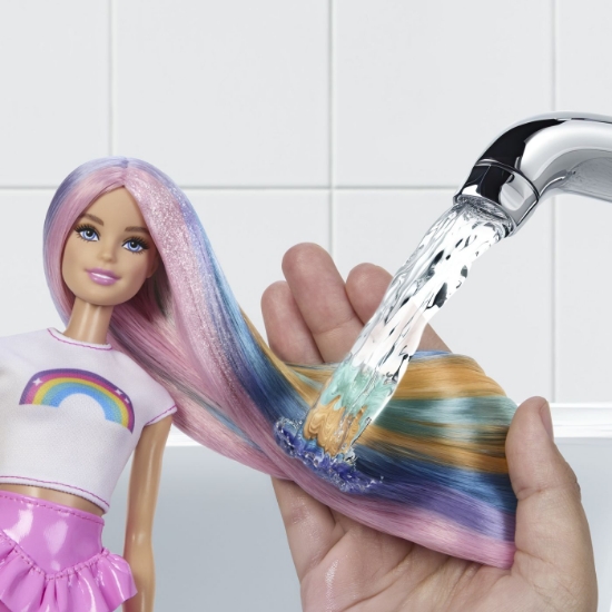 Imagine BARBIE SET PAPUSA BARBIE CU PAR STRALUCITOR CURCUBEU SI ACCESORII 