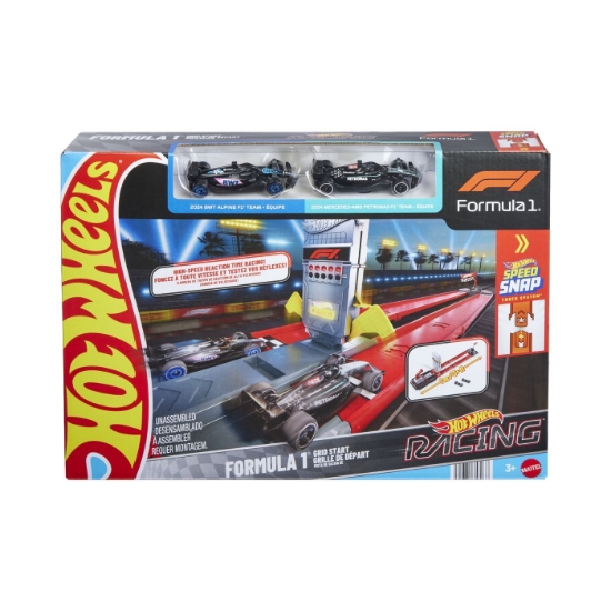 Imagine HOT WHEELS RACING CIRCUIT DE CURSE GRID START FORMULA 1 CU 2 MASINUTE INCLUSE