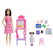 Imagine BARBIE SET DE JOACA PAPUSA BARBIE BRUNETA CU ROCHIE ROZ FACE CARIERA PROFESOARA