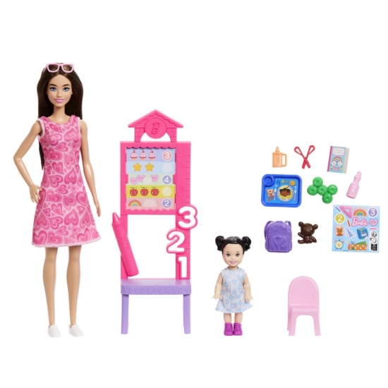 Imagine BARBIE SET DE JOACA PAPUSA BARBIE BRUNETA CU ROCHIE ROZ FACE CARIERA PROFESOARA