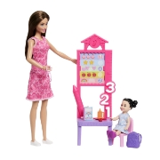 Imagine BARBIE SET DE JOACA PAPUSA BARBIE BRUNETA CU ROCHIE ROZ FACE CARIERA PROFESOARA