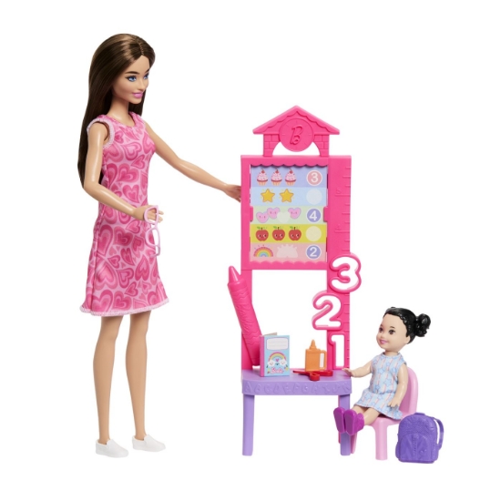 Imagine BARBIE SET DE JOACA PAPUSA BARBIE BRUNETA CU ROCHIE ROZ FACE CARIERA PROFESOARA