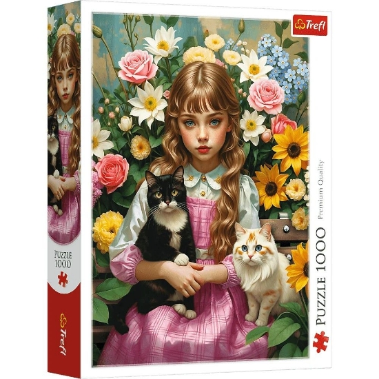 Imagine PUZZLE TREFL 1000 FATA CU PISICI