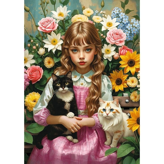 Imagine PUZZLE TREFL 1000 FATA CU PISICI