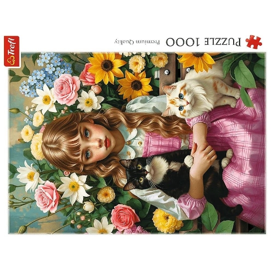 Imagine PUZZLE TREFL 1000 FATA CU PISICI