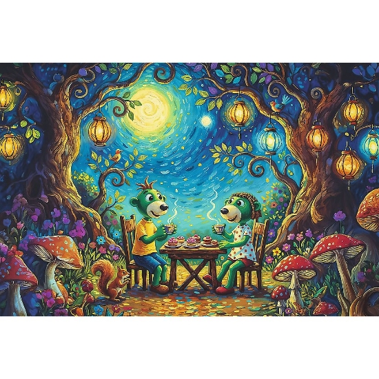 Imagine PUZZLE TREFL 100 FAMILIA TREFLIK INSPIRAT DE ARTA INTALNIRE INTR-O CAFENEA