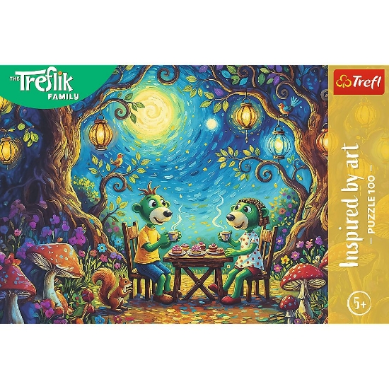 Imagine PUZZLE TREFL 100 FAMILIA TREFLIK INSPIRAT DE ARTA INTALNIRE INTR-O CAFENEA