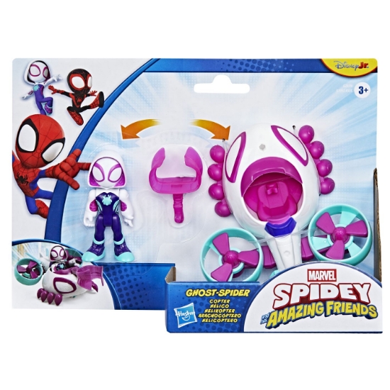 Imagine SPIDEY SI PRIETENII LUI UIMITORI MARVEL SET FIGURINA GHOST SPIDER SI VEHICUL COPTER 7.6CM